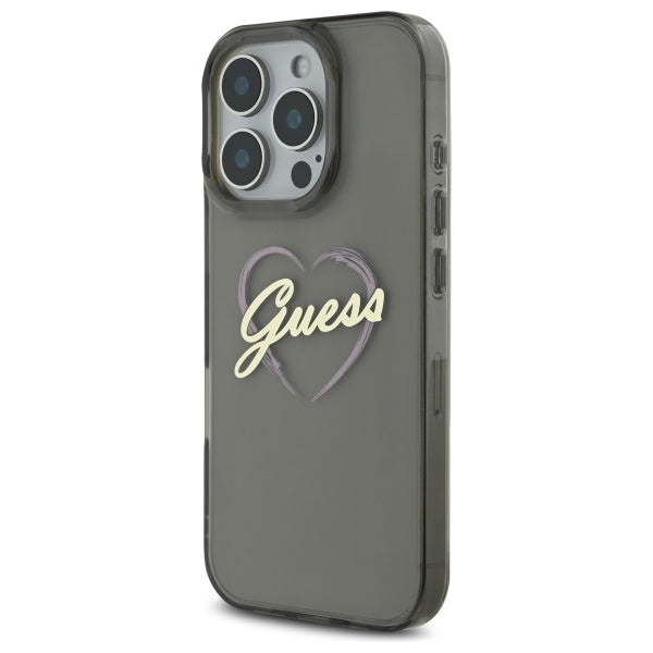 Deksel for Apple iPhone 16 Pro Max, Guess, IML Heart, Svart