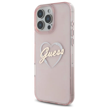 Deksel for Apple iPhone 16 Pro Max, Guess, IML Heart, Rosa