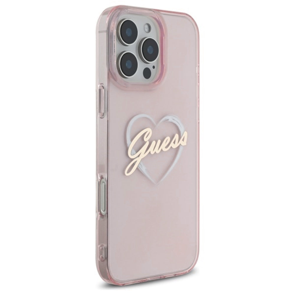 Deksel for Apple iPhone 16 Pro Max, Guess, IML Heart, Rosa