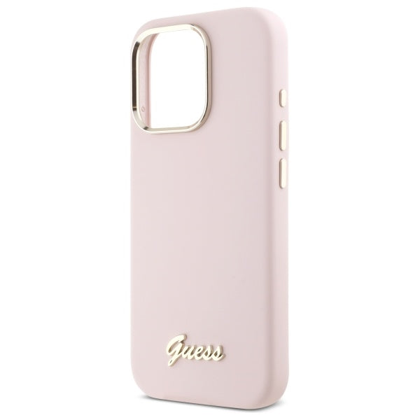 Deksel for Apple iPhone 16 Pro Max, Guess, Script Metal Logo & Frame, Lys Rosa