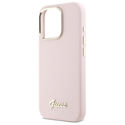 Deksel for Apple iPhone 16 Pro Max, Guess, Script Metal Logo & Frame, Lys Rosa