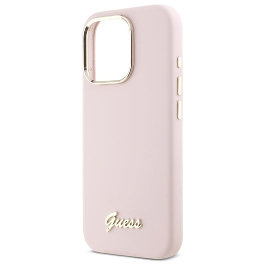 Deksel for Apple iPhone 16 Pro Max, Guess, Script Metal Logo & Frame, Lys Rosa