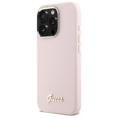 Deksel for Apple iPhone 16 Pro Max, Guess, Script Metal Logo & Frame, Lys Rosa