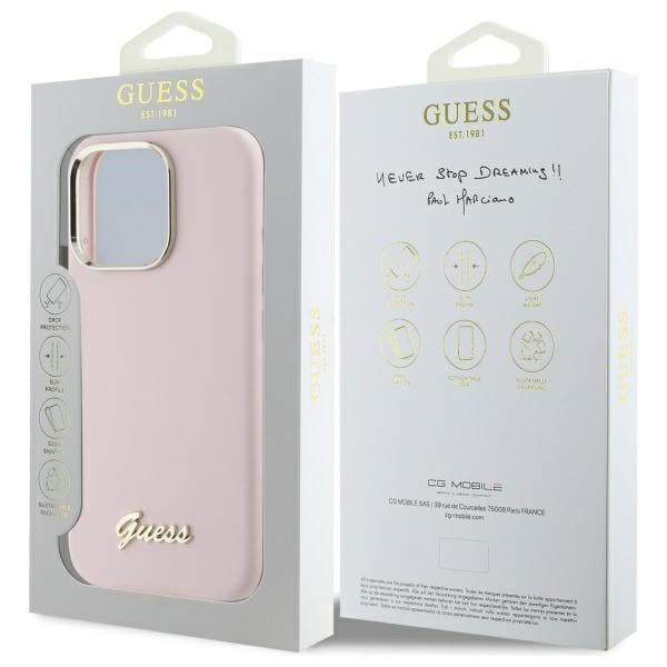 Deksel for Apple iPhone 16 Pro Max, Guess, Script Metal Logo & Frame, Lys Rosa