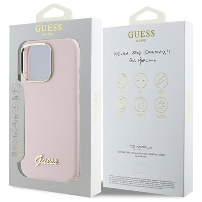 Deksel for Apple iPhone 16 Pro Max, Guess, Script Metal Logo & Frame, Lys Rosa
