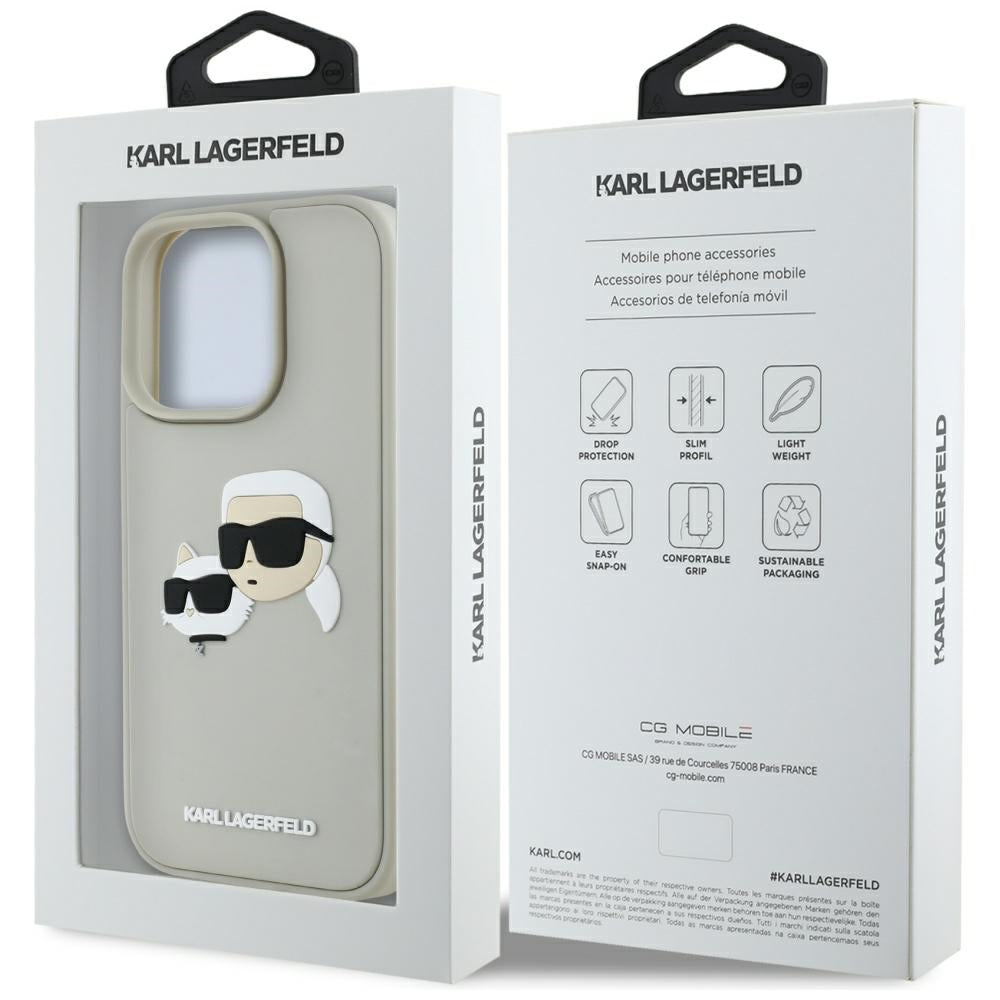 Deksel for Apple iPhone 16 Pro Max, Karl Lagerfeld, 3D Rubber Karl & Choupette, Beige
