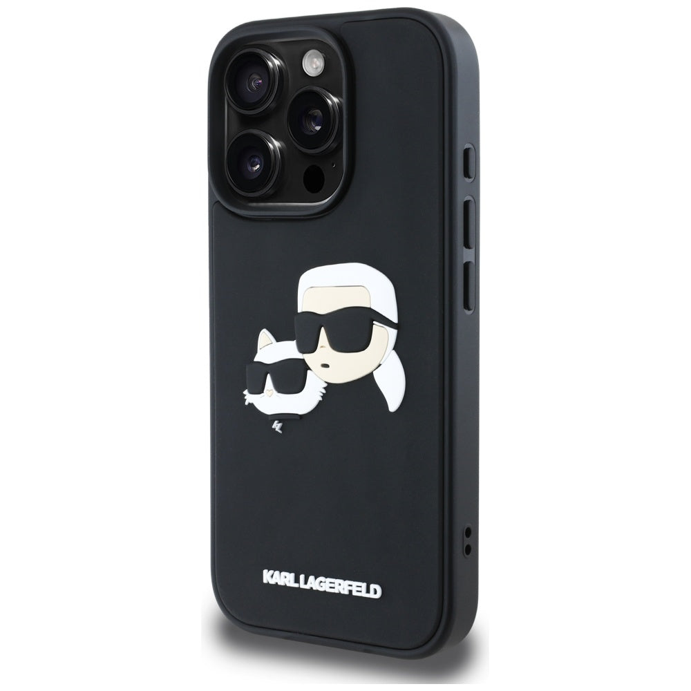 Deksel for Apple iPhone 16 Pro Max, Karl Lagerfeld, 3D Rubber Karl & Choupette, Svart