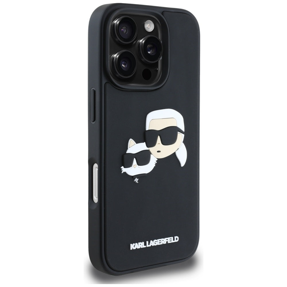 Deksel for Apple iPhone 16 Pro Max, Karl Lagerfeld, 3D Rubber Karl & Choupette, Svart