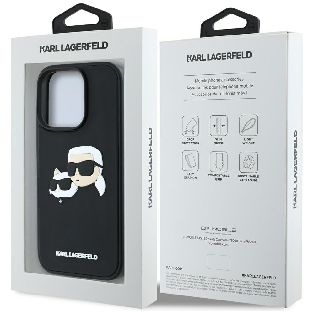 Deksel for Apple iPhone 16 Pro Max, Karl Lagerfeld, 3D Rubber Karl & Choupette, Svart