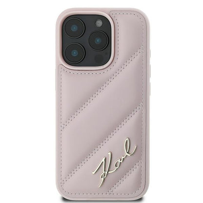 Deksel for Apple iPhone 16 Pro Max, Karl Lagerfeld, Diagonal Quilted Script, Rosa