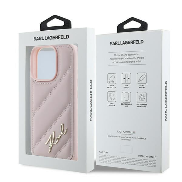 Deksel for Apple iPhone 16 Pro Max, Karl Lagerfeld, Diagonal Quilted Script, Rosa