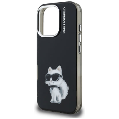 Deksel for Apple iPhone 16 Pro Max, Karl Lagerfeld, IML Aquarelle Logo Choupette, Svart