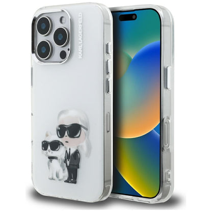 Deksel for Apple iPhone 16 Pro Max, Karl Lagerfeld, IML Aquarelle Logo Karl & Choupette, Hvit