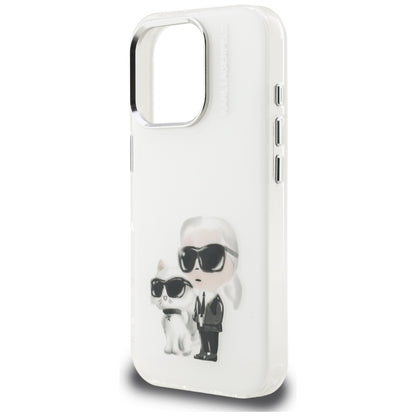 Deksel for Apple iPhone 16 Pro Max, Karl Lagerfeld, IML Aquarelle Logo Karl & Choupette, Hvit