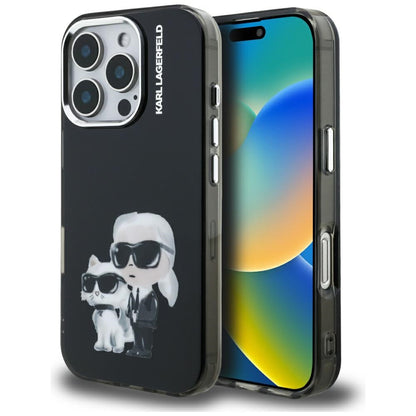 Deksel for Apple iPhone 16 Pro Max, Karl Lagerfeld, IML Aquarelle Logo Karl & Choupette, Svart