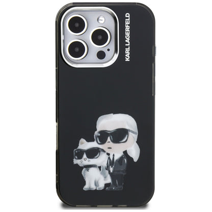 Deksel for Apple iPhone 16 Pro Max, Karl Lagerfeld, IML Aquarelle Logo Karl & Choupette, Svart
