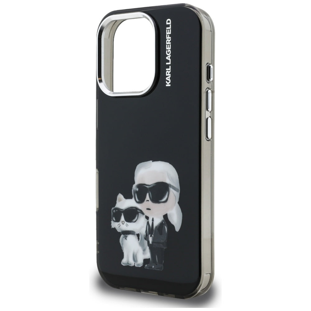 Deksel for Apple iPhone 16 Pro Max, Karl Lagerfeld, IML Aquarelle Logo Karl & Choupette, Svart