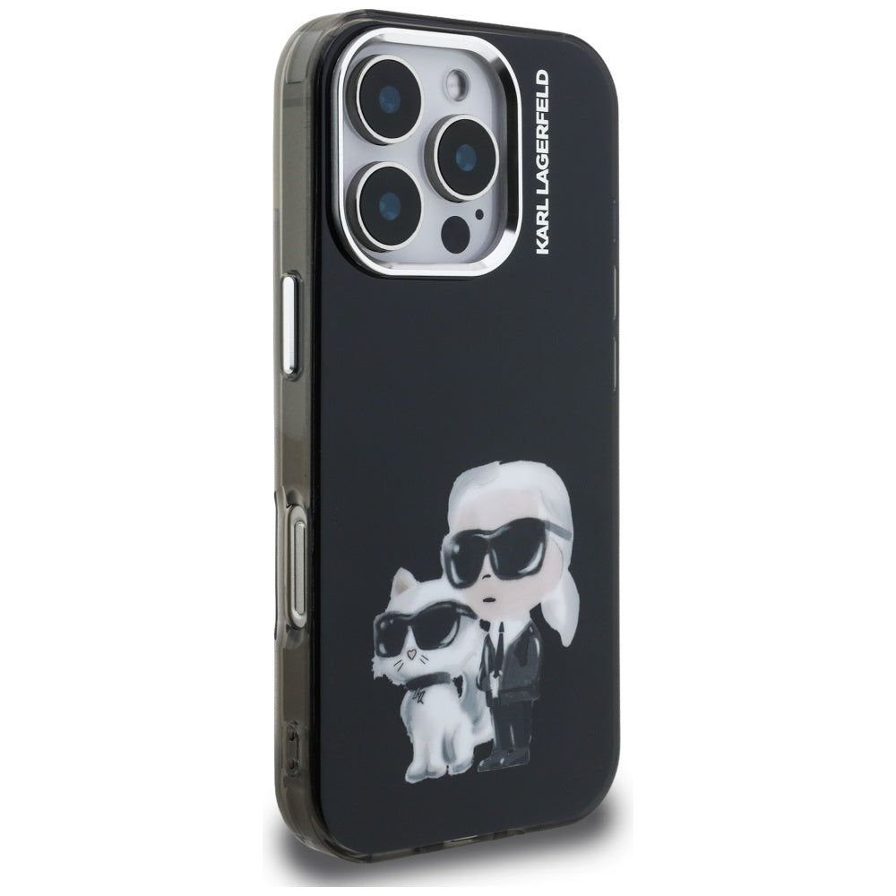 Deksel for Apple iPhone 16 Pro Max, Karl Lagerfeld, IML Aquarelle Logo Karl & Choupette, Svart