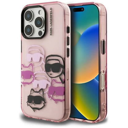 Deksel for Apple iPhone 16 Pro Max, Karl Lagerfeld, IML Luxury Multi Head Pattern, Rosa