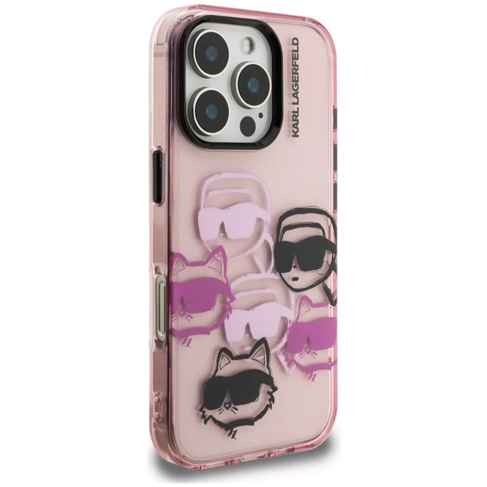 Deksel for Apple iPhone 16 Pro Max, Karl Lagerfeld, IML Luxury Multi Head Pattern, Rosa