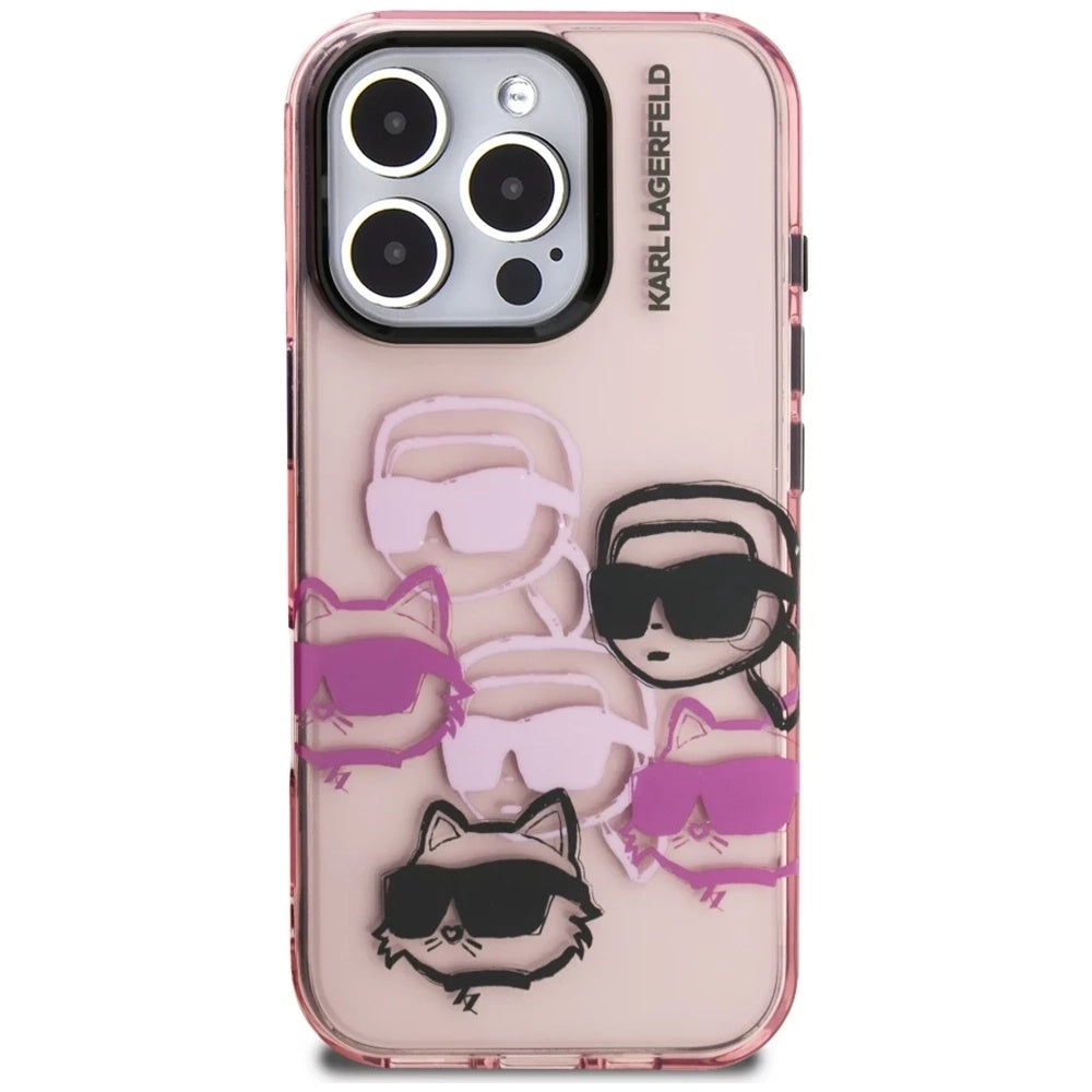 Deksel for Apple iPhone 16 Pro Max, Karl Lagerfeld, IML Luxury Multi Head Pattern, Rosa