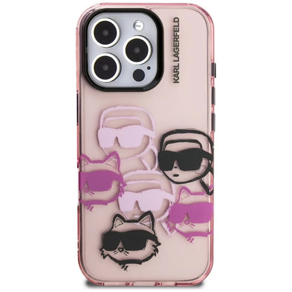 Deksel for Apple iPhone 16 Pro Max, Karl Lagerfeld, IML Luxury Multi Head Pattern, Rosa