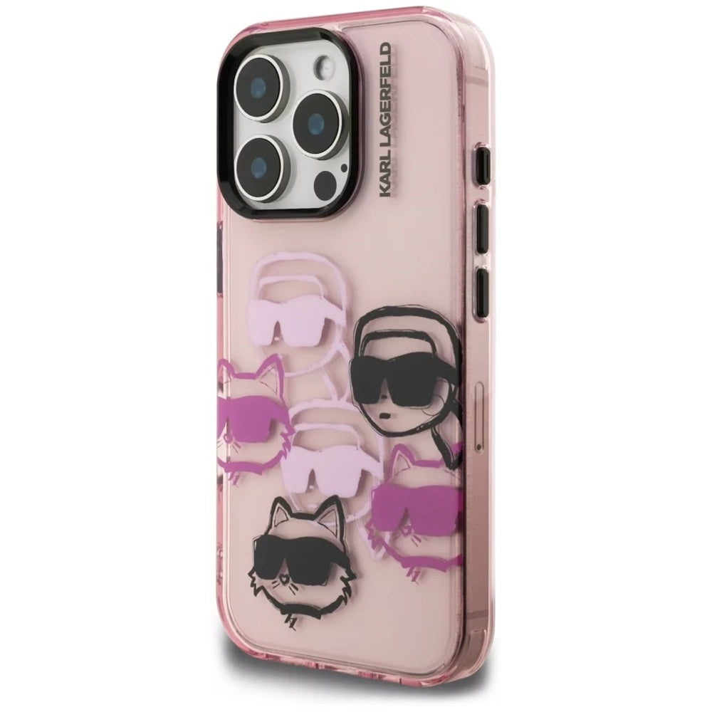 Deksel for Apple iPhone 16 Pro Max, Karl Lagerfeld, IML Luxury Multi Head Pattern, Rosa