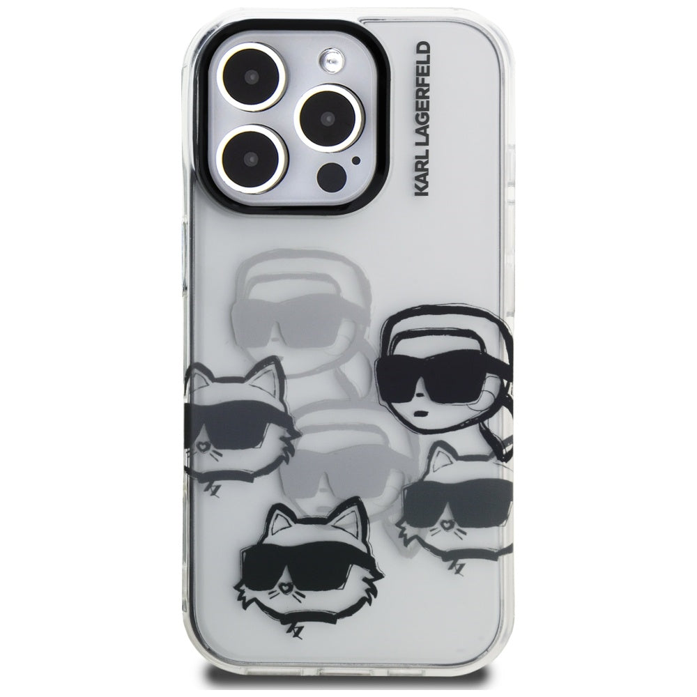 Deksel for Apple iPhone 16 Pro Max, Karl Lagerfeld, IML Luxury Multi Head Pattern, Transparent