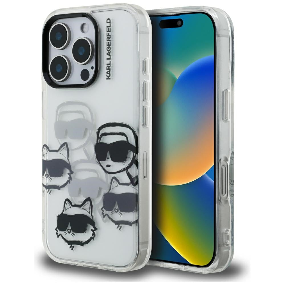 Deksel for Apple iPhone 16 Pro Max, Karl Lagerfeld, IML Luxury Multi Head Pattern, Transparent