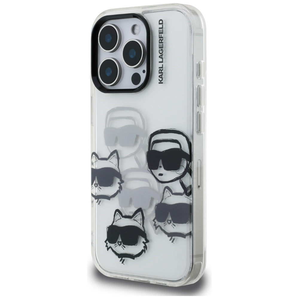 Deksel for Apple iPhone 16 Pro Max, Karl Lagerfeld, IML Luxury Multi Head Pattern, Transparent