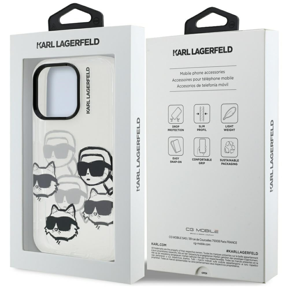 Deksel for Apple iPhone 16 Pro Max, Karl Lagerfeld, IML Luxury Multi Head Pattern, Transparent