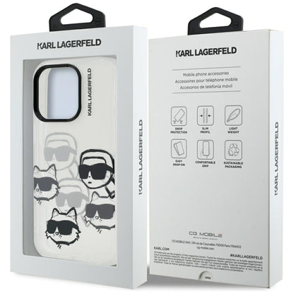 Deksel for Apple iPhone 16 Pro Max, Karl Lagerfeld, IML Luxury Multi Head Pattern, Transparent
