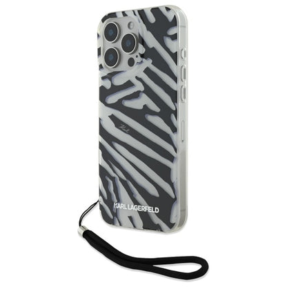 Deksel for Apple iPhone 16 Pro Max, Karl Lagerfeld, IML Luxury Zebra Pattern with Strap, Svart