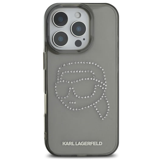Deksel for Apple iPhone 16 Pro Max, Karl Lagerfeld, IML Rhinestones Karl's Head, Svart