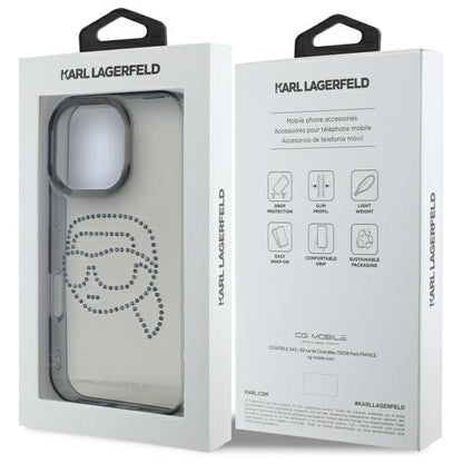 Deksel for Apple iPhone 16 Pro Max, Karl Lagerfeld, IML Rhinestones Karl's Head, Svart