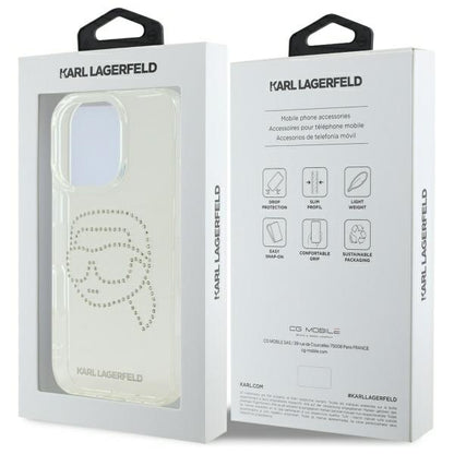 Deksel for Apple iPhone 16 Pro Max, Karl Lagerfeld, IML Rhinestones Karl's Head, Gjennomsiktig