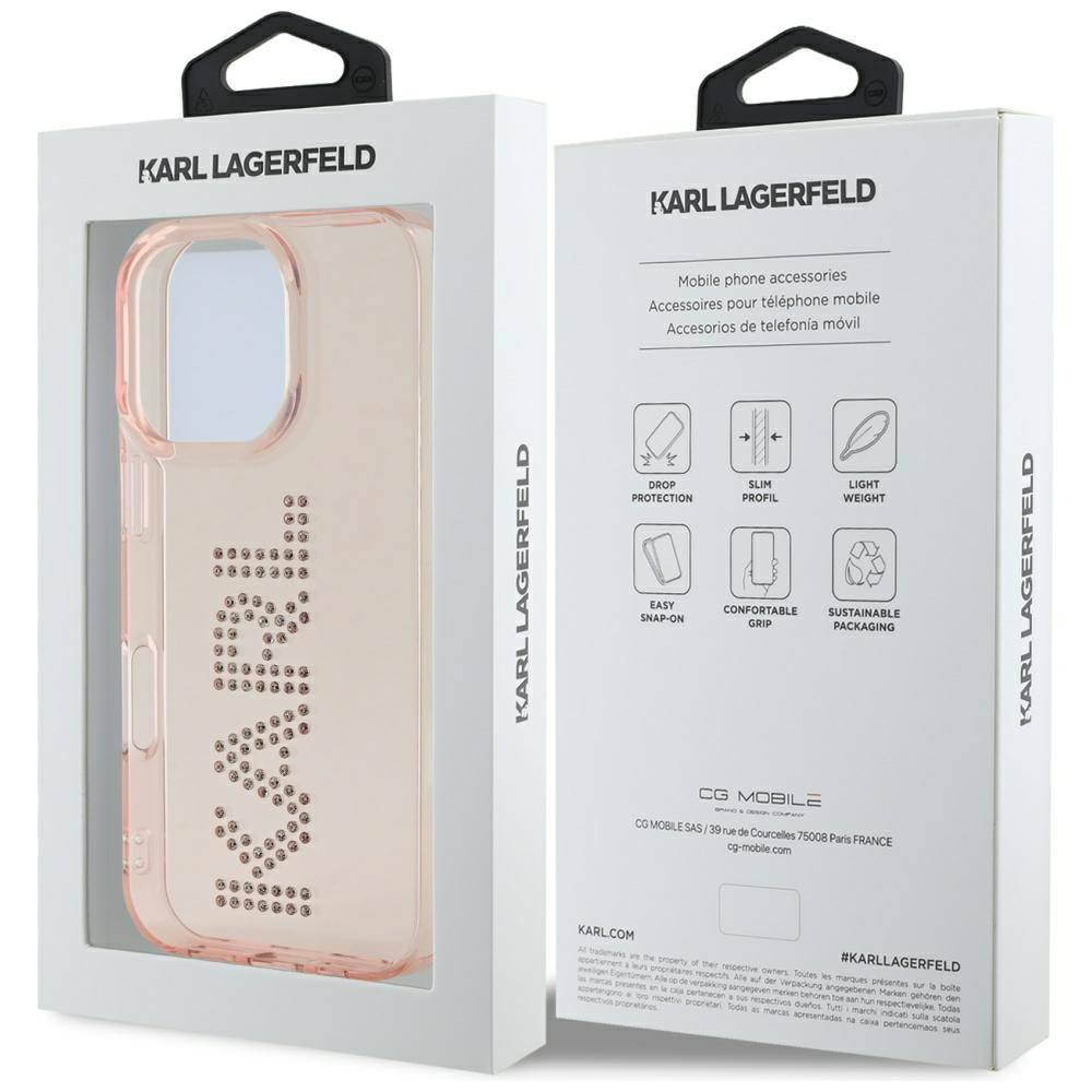 Deksel for Apple iPhone 16 Pro Max, Karl Lagerfeld, IML Rhinestones Pink Logo, Rosa