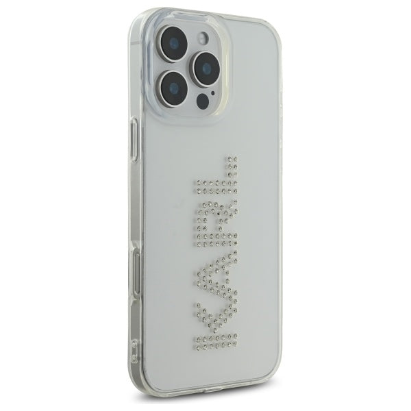 Deksel for Apple iPhone 16 Pro Max, Karl Lagerfeld, IML Rhinestones Transparent Logo, Gjennomsiktig