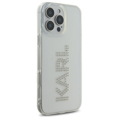 Deksel for Apple iPhone 16 Pro Max, Karl Lagerfeld, IML Rhinestones Transparent Logo, Gjennomsiktig