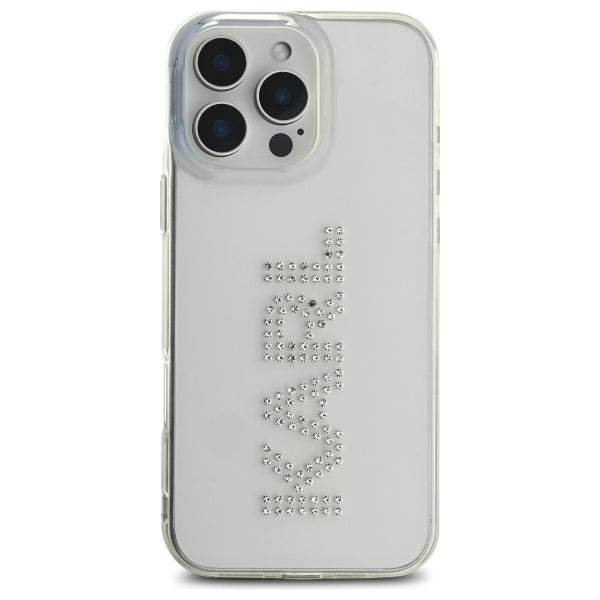 Deksel for Apple iPhone 16 Pro Max, Karl Lagerfeld, IML Rhinestones Transparent Logo, Gjennomsiktig