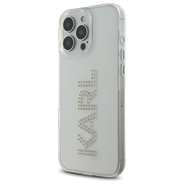 Deksel for Apple iPhone 16 Pro Max, Karl Lagerfeld, IML Rhinestones Transparent Logo, Gjennomsiktig