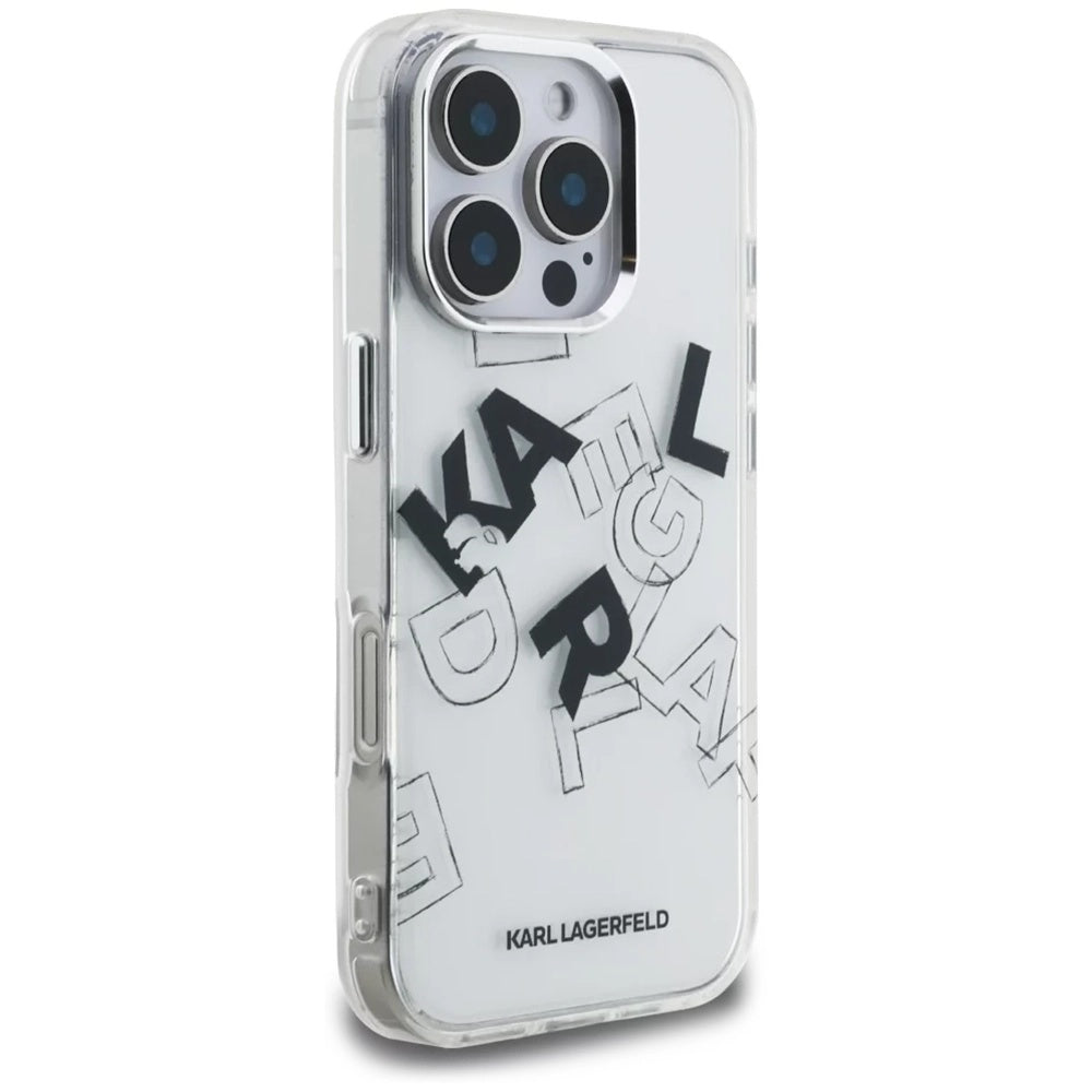 Deksel for Apple iPhone 16 Pro Max, Karl Lagerfeld, IML Sketched Graphic Logo, Gjennomsiktig