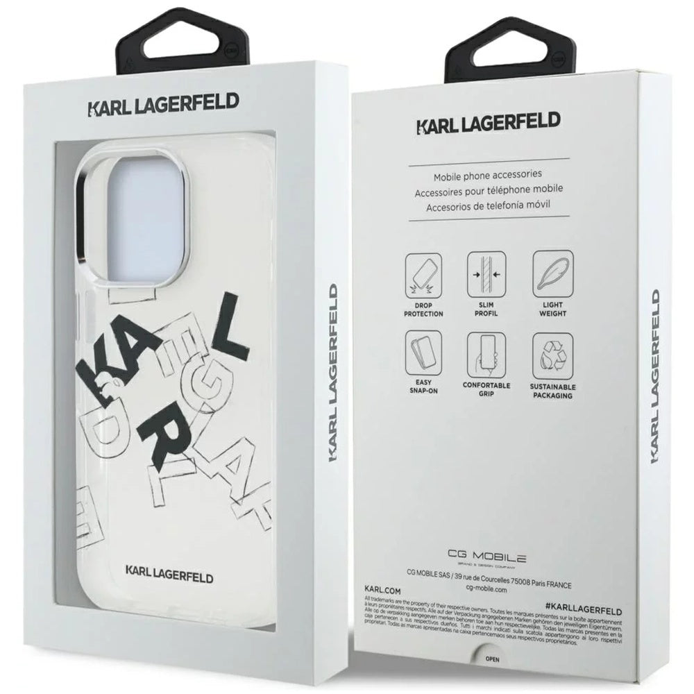 Deksel for Apple iPhone 16 Pro Max, Karl Lagerfeld, IML Sketched Graphic Logo, Gjennomsiktig