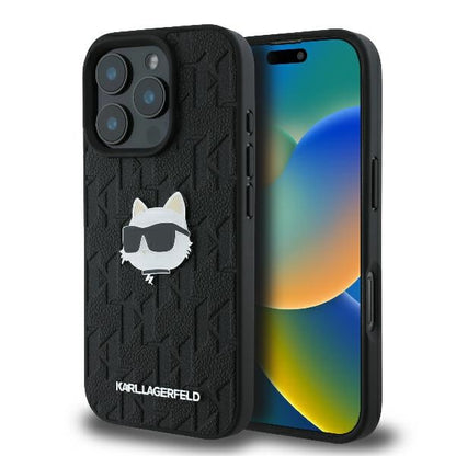 Deksel for Apple iPhone 16 Pro Max, Karl Lagerfeld, Monogram Choupette's Head, Svart