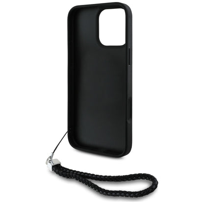Deksel for Apple iPhone 16 Pro Max, Karl Lagerfeld, Quilted Initial Logo & Chain Strap, Svart