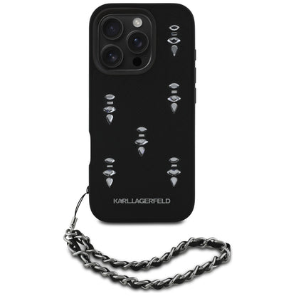 Deksel for Apple iPhone 16 Pro Max, Karl Lagerfeld, Saffiano Crystals & Charm, Svart