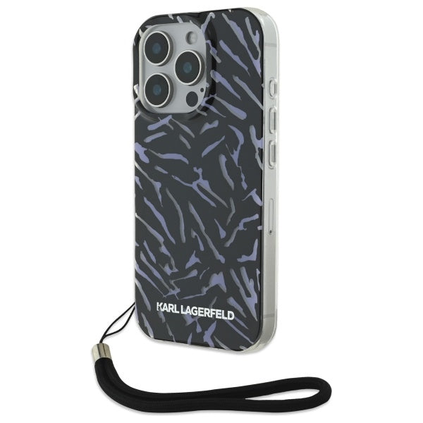 Deksel for Apple iPhone 16 Pro Max, Karl Lagerfeld, Zebra with Cord Strap, Lilla