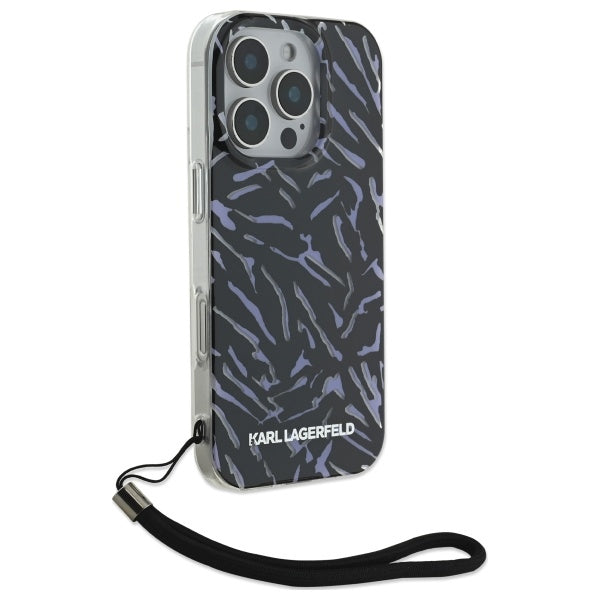 Deksel for Apple iPhone 16 Pro Max, Karl Lagerfeld, Zebra with Cord Strap, Lilla