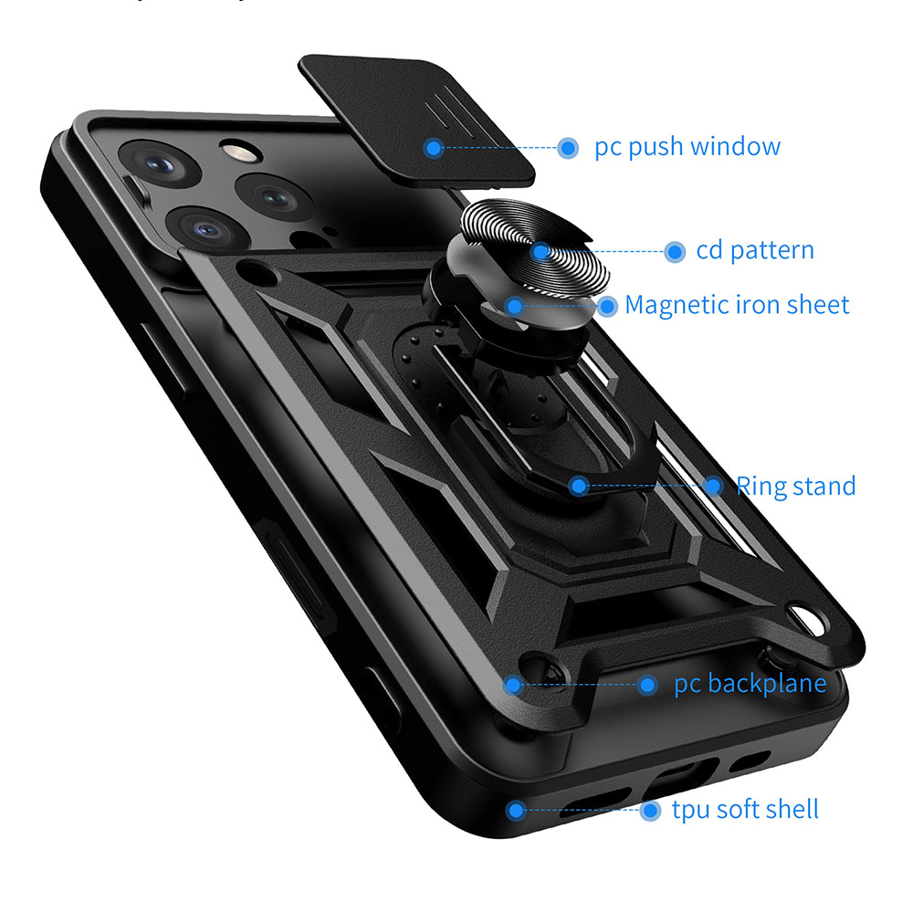 Deksel for Apple iPhone 16 Pro, Techsuit, CamShield, Svart
