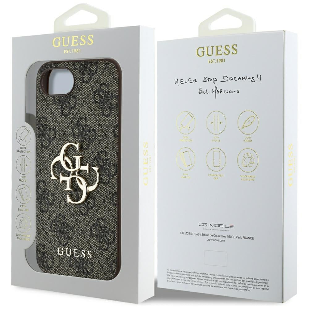 Deksel for Apple iPhone 16e, Guess, 4G Big Logo, Brun